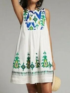 Anthropologie Vivienne White Embroidered Sleeveless Tunic Dress Size M  NWT
